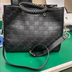 Black Quilted Pattern Tote Bag with Braided Handles